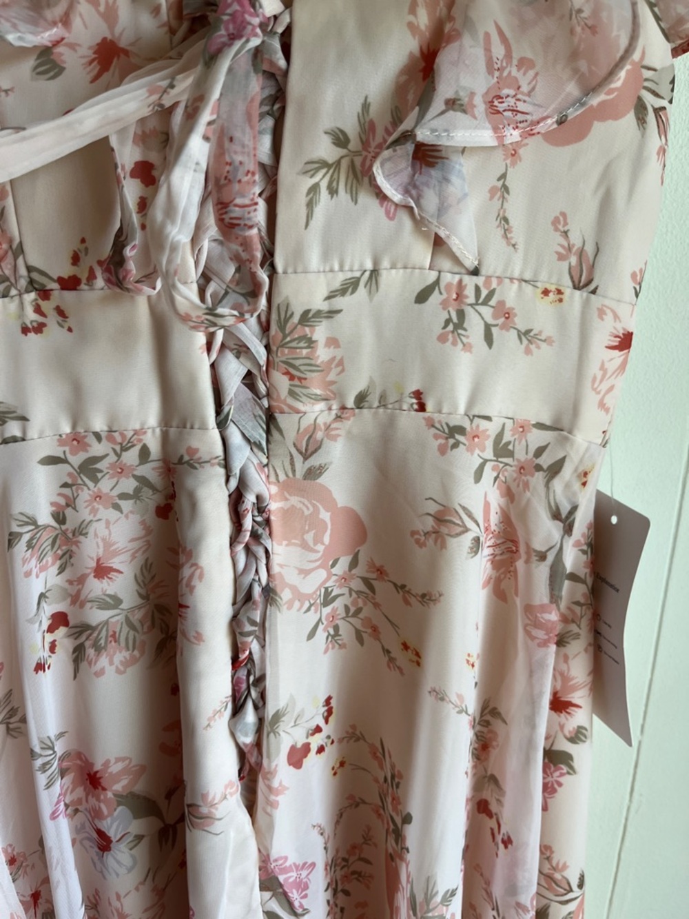 Amazon Pink Floral Ruffle V-Neck Maxi Wrap Wedding Mother Dress Sz Med - Picture 10 of 11